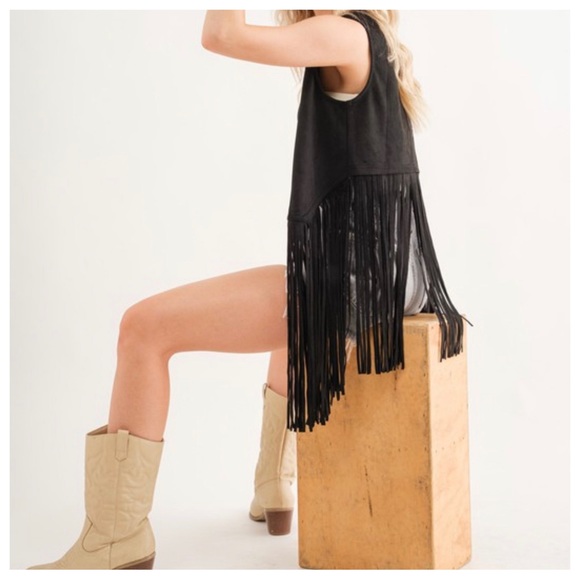 16 Retro Chic Western Fringe Suede Leather Vest Jacket - Picture 4 of 7